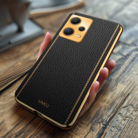 Vaku ® Xiaomi Redmi Note 12 5G Luxemberg Series Leather Stitched Gold Electroplated Soft TPU Back Cover