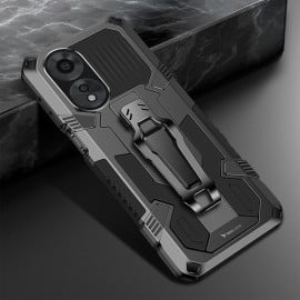 Vaku ® Oppo A58 4G Vanguard Military Grade Armor Case with Metal Belt Clip Kickstand Back Cover