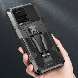 Vaku ® Vivo Y33T Vanguard Military Grade Armor Case with Metal Belt Clip Kickstand Back Cover