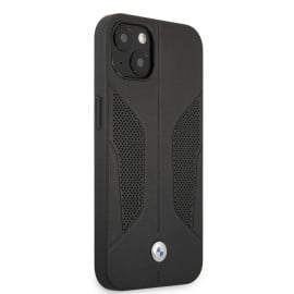 BMW ® For iPhone 13 Real Leather Perforated Seat Side Debossed Line Signature Collection Hard Case - Black