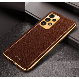 Vaku ® Samsung Galaxy A23 5G Luxemberg Series Leather Stitched Gold Electroplated Soft TPU Back Cover