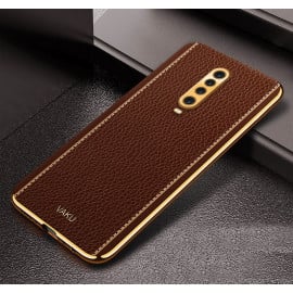 Vaku ® Xiaomi Poco X2 Luxemberg Series Leather Stitched Gold Electroplated Soft TPU Back Cover