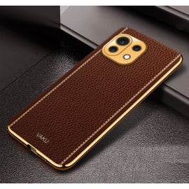 Vaku ® Xiaomi Mi 11 Lite Luxemberg Series Leather Stitched Gold Electroplated Soft TPU Back Cover