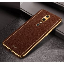 Vaku ® Oppo F11 Luxemberg Series Leather Stitched Gold Electroplated Soft TPU Back Cover