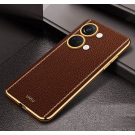 Vaku ® OnePlus Nord 3 Luxemberg Series Leather Stitched Gold Electroplated Soft TPU Back Cover