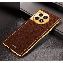 Vaku ® OnePlus 11R Luxemberg Series Leather Stitched Gold Electroplated Soft TPU Back Cover