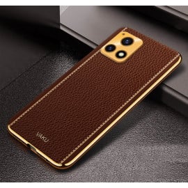 Vaku ® Vivo Y72 5G Luxemberg Series Leather Stitched Gold Electroplated Soft TPU Back Cover