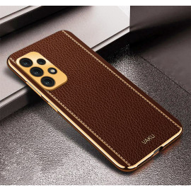 Vaku ® Samsung Galaxy A33 5G Luxemberg Leather Stitched Gold Electroplated Soft TPU Back Cover