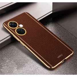 Vaku ® OnePlus Nord CE 3 5G Luxemberg Series Leather Stitched Gold Electroplated Soft TPU Back Cover