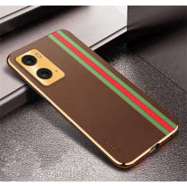 Vaku ® Oppo A76 Felix Line Leather Stitched Gold Electroplated Soft TPU Back Cover Case