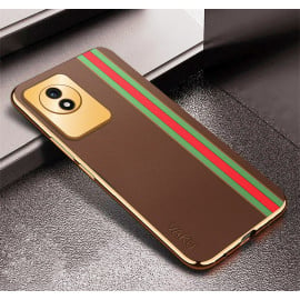 Vaku ® Vivo Y02 Felix Line Leather Pattern Gold Electroplated Soft TPU Back Cover Case