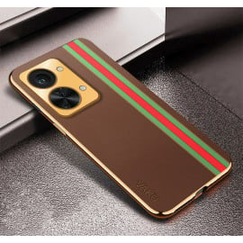 Vaku ® OnePlus Nord 2T Felix Line Leather Stitched Gold Electroplated Soft TPU Back Cover Case
