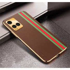 Vaku ® Vivo Y21T Felix Line Leather Stitched Gold Electroplated Soft TPU Back Cover Case