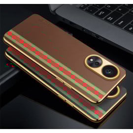 Vaku ® Oppo A78 5G Felix Line Leather Stitched Gold Electroplated Soft TPU Back Cover Case