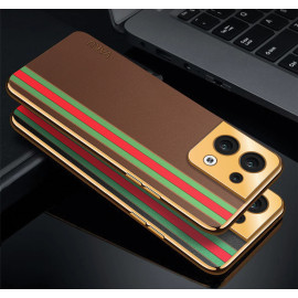 Vaku ® Oppo Reno8 5G Felix Line Leather Stitched Gold Electroplated Soft TPU Back Cover Case