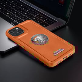 Vaku ® Apple iPhone 15 Plus Regal Shield Metal Lion Engraved Leather Protective Back Cover