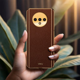 Vaku ® OnePlus 7T Luxemberg Leather Stitched Gold Electroplated Soft TPU Back Cover