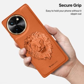 Vaku ® Vivo T3x 5G Lion Embossed Luxury Designer Leather Protective Back Cover