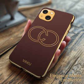 Vaku ® Apple iPhone 13 Skylar Leather Pattern Gold Electroplated Soft TPU Back Cover