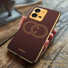 Vaku ® Vivo V25 5G Skylar Leather Pattern Gold Electroplated Soft TPU Back Cover