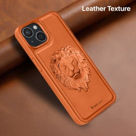 Vaku ® Apple iPhone 15 Lion Embossed Luxury Designer Leather Protective Back Cover