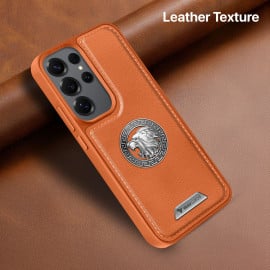 Vaku ® Samsung Galaxy S24 Ultra Regal Shield Metal Lion Engraved Leather Protective Back Cover