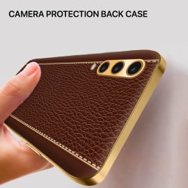 Vaku ® 2In1 Combo Samsung Galaxy A50 Luxemberg Leather Stitched Gold Electroplated Case with 9H Shatterproof Tempered Glass