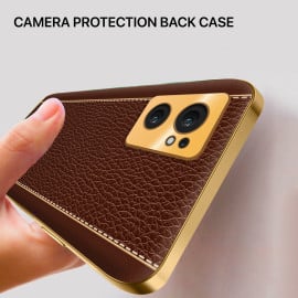 Vaku ® 2In1 Combo Oppo Reno7 5G Luxemberg Leather Stitched Gold Electroplated Case with 9H Shatterproof Tempered Glass