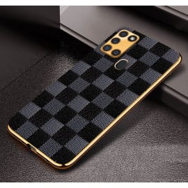 Vaku ® Samsung Galaxy A21s Cheron Series Leather Stitched Gold Electroplated Soft TPU Back Cover