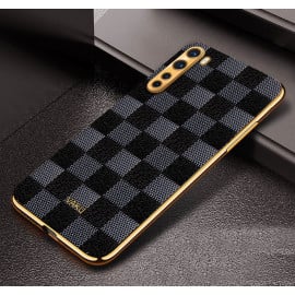 Vaku ® Oneplus Nord Cheron Series Leather Stitched Gold Electroplated Soft TPU Back Cover