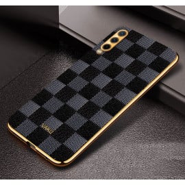 Vaku ® Samsung Galaxy A50s Cheron Series Leather Stitched Gold Electroplated Soft TPU Back Cover
