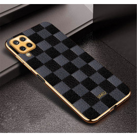 Vaku ® Samsung Galaxy A12 Cheron Series Leather Stitched Gold Electroplated Soft TPU Back Cover