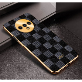 Vaku ® Oneplus 7T Cheron Series Leather Stitched Gold Electroplated Soft TPU Back Cover