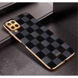 Vaku ® Samsung Galaxy M12 Cheron Series Leather Stitched Gold Electroplated Soft TPU Back Cover