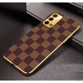 Vaku ® Oppo F19s Cheron Series Leather Stitched Gold Electroplated Soft TPU Back Cover