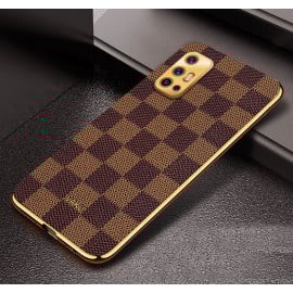 Vaku ® Vivo V17 Cheron Series Leather Stitched Gold Electroplated Soft TPU Back Cover