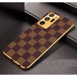 Vaku ® Samsung Galaxy Note 20 Ultra Cheron Series Leather Stitched Gold Electroplated Soft TPU Back Cover