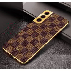 Vaku ® Samsung Galaxy S21 Plus Cheron Series Leather Stitched Gold Electroplated Soft TPU Back Cover