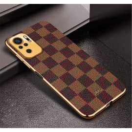 Vaku ® Redmi Note 10S Cheron Series Leather Stitched Gold Electroplated Soft TPU Back Cover