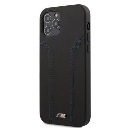 BMW ® For iPhone 12 / 12 Pro (6.1) Motorsports Blue Stitched Line Hard Case - Black