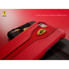 Ferrari ® Apple iPhone 6 Plus / 6S Plus Official Scuderia Logo Double Stitched Dual-Material PU Leather Back Cover