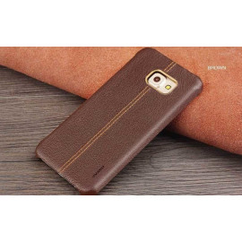 Vaku ® Samsung A7 (2016) Lexza Series Double Stitch Leather Shell with Metallic Logo Display Back Cover