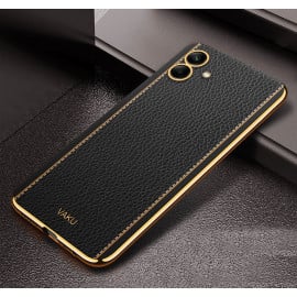 Vaku ® Samsung Galaxy A04 Luxemberg Series Leather Stitched Gold Electroplated Soft TPU Back Cover