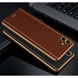 Vaku ® Samsung Galaxy A04 Luxemberg Series Leather Stitched Gold Electroplated Soft TPU Back Cover
