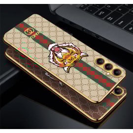 Vaku ® Samsung Galaxy A14 5G Lynx Leather Stitched Gold Electroplated Soft TPU Back Cover Case