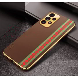 Vaku ® Samsung Galaxy A23 4G Felix Line Leather Stitched Gold Electroplated Soft TPU Back Cover
