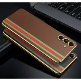 Vaku ® Samsung Galaxy M13 Felix Line Leather Stitched Gold Electroplated Soft TPU Back Cover