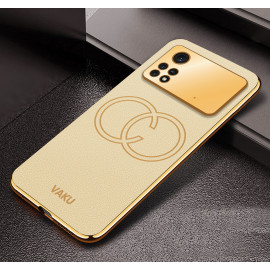 Vaku ® Xiaomi Poco X4 Pro Skylar Leather Pattern Gold Electroplated Soft TPU Back Cover
