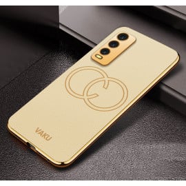 Vaku ® Vivo Y20 Skylar Leather Pattern Gold Electroplated Soft TPU Back Cover Case