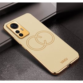 Vaku ® Xiaomi 12 Pro 5G Skylar Leather Pattern Gold Electroplated Soft TPU Back Cover